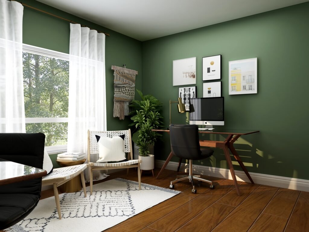 habitación decorada con colores bibrantes para home office